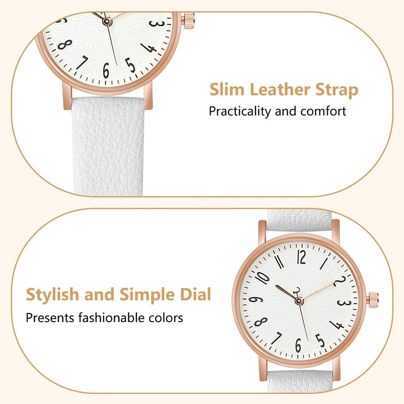 OFFCUP Women's Watch, Women's Analogue Quartz Watch with Leather Strap,