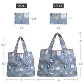 allydrew Large & Small Foldable Tote Nylon Reusable Grocery Bags, Set of 2, Cool Felines