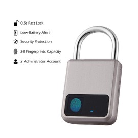 Fingerprint Padlock,Smart Padlock,Suitable for House Door, Bookcase, Suitcase, Backpack, Gym, Bike, Office, Support USB Charging (Golden)