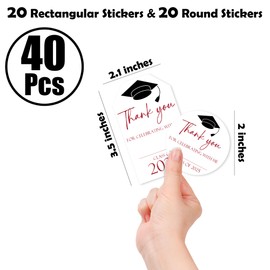 40 Pcs Thank You Graduation Stickers Labels, 20 Pcs Round Stickers 20 Pcs Rectangular Stickers Labels, Class of 2025 Graduates Party Favor and Accessories(Red)- A01
