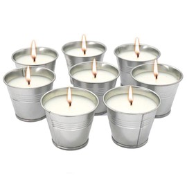 Juego de 8 Velas de Citronela con Cubo de Hierro, Velas Perfumadas sin Humo, Repele Mosquitos, Velas de Cera de Soja para Uso en Exteriores, Decoración de Fiestas (Colores