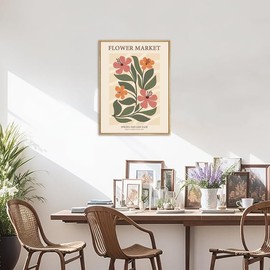 NARIA ART Framed Flower Market Canvas Wall Art,Danish Pastel art,Botanical Prints for Living Room Bedroom Decoration - 12"x16" Natural Framed