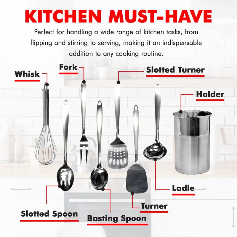 Chef Craft 8 Piece Stainless Steel Kitchen Utensil Set Durable