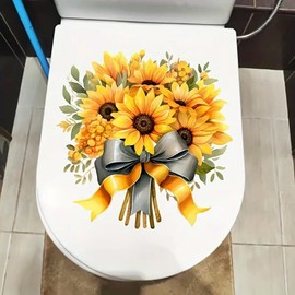 Christmas Sunflower Bowtie Leaf Flower Toilet Cover Sticker Decals Waterproof Toilet Lid Tank Seat Decals Cistern Self-Adhesive Bathroom Wall Sticker