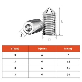 25Pcs M6 x 6mm Cup-Point Grub Screws, Hex Socket Set with Cone Tip, Cr-V Steel Threaded Fasteners for Fixtures, Door Handles, Plumbing, Furniture Assembly