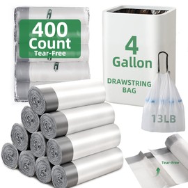400 Counts 4 Gallon Trash Bag Drawstring Small Trash Bags, Thick Pre-separated Garbage Bags, Trash Bin Liners, Suitable for bathroom, kitchen, bedroom, office (White)