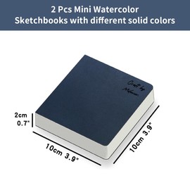 2pcs Square 3.9X3.9 300gsm Portable Watercolor Paper Pad Journal 60pgs (30 Sheets with Textures) Travel Size for Calligrapher Watercolour Sketch Book Water Color Paper Notebook Black&Navy