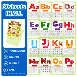 30PCS Letter Cognition Flash Cards for Kids,Reusable English Alphabet Flashcards Waterproof,Portable Alphabetic Flash Card,Educational Learning Card for Toddles