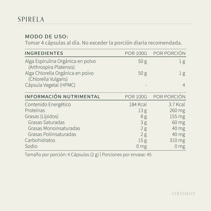 Spirela de OXOMIO - Mezcla perfectamente equilibrada de Espirulina y