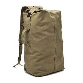 Gocher Stylish Large Capacity Tactical Canvas Backpack Army Bucket Bag Outdoor Sports Duffle Bag Travel Backpack, tan