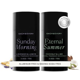 Each & Every Desodorante Todo Natural - Desodorante Sin Aluminio para Mujeres y Hombres - Multipack Con Coco y Lima y Lavanda y Limón - Envase Vegetal Tamaño Viaje (Paquete de 2, 2.5 Oz Cada Uno)