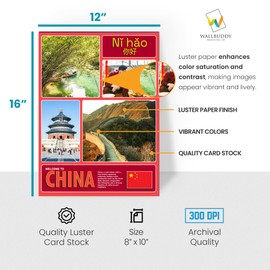 Wallbuddy Countries of the World Posters Pack of 12 | Social Studies Classroom Decorations | Famous Landmarks History Posters | Educational Posters World Travel Decor Unframed (12x16 Inches)