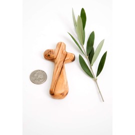 Certified Holy Land Olive Wood Caring/Holding Cross (6, Medium Pocket Cross)