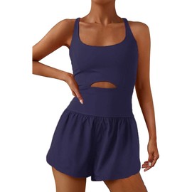 Hotexy - Mameluco de entrenamiento deportivo para mujer, con acolchado de una pieza, ropa de gimnasio con bolsillo trasero con cierre, marino, M