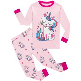 Little Hand Toddler Girls Pyjamas Set Cat Print Pjs Long Sleeve Little Kids Sleepwear Girls Outfits Age 1-2 Years