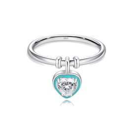 Dainty Heart Crystal Dangle Stacking Ring for Women Girls 925 Sterling Silver Diamond CZ Dangling Charm Drop Eternity Promise Rings Statement Finger Band Jewelry Gifts Lover (9)