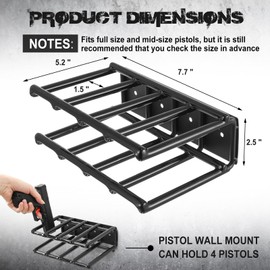 Shimeyao 2 Pcs Wall Mount Pistol Rack 4 Slots Gun Rack Metal Pistol Holder for Gun Safe Handgun Stand Hanger Fits Most Handguns with Laser Sights for Cabinet Storage Revolver Organizer, Black Coated