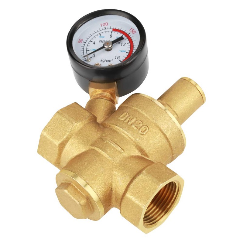 DN20 Brass Adjustable Water Pressure Reducing Valve with Pressure Gauge