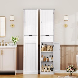 Iwell Iwell Tall Bathroom Storage Cabinet, Bathroom Cabinet with 2 Doors & 1 Drawer, Storage Cabinet with Adjustable Shelves, Linen Cabinet, Floor Cabinet for Bathroom, Living Room, Home Office, White
