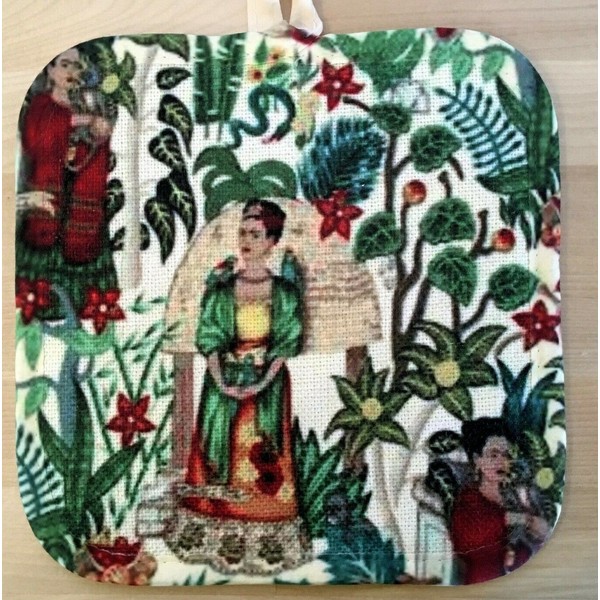 Potholder, Set of 2, Frida Kahlo, Poly-Linen, Silver quilted heat resistant back