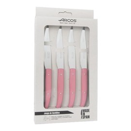 Arcos Table Knives - Steak Knives Set 4 pieces - Blade Nitrum Stainless Steel 4" / 110 mm - Smooth Edge - Polypropylene Handle - Pink Color