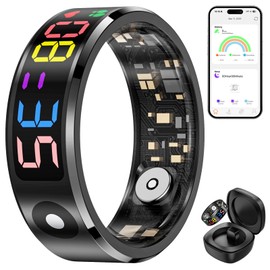 Smart Ring Fitness Tracker with Color Display Screen, IP68 Waterproof Fitness Ring with Charging Case, Health Ring for iOS Android, Activity Tracker