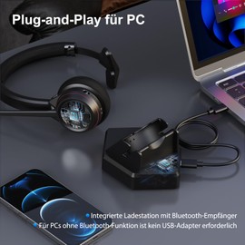 Beebang Wireless Headset, Mono Bluetooth 5.2 Headset mit Mikrofon & USB Dongle für PC, 30 Stunden Sprechzeit Kopfhörer Kabellos für Mac Computer Skype Teasms Zoom Laptop Büro Callcenter Telefon