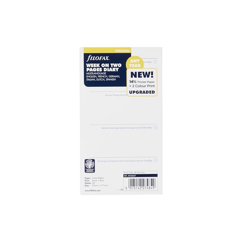 Filofax Personal Week to View Any Year undated Diary,white