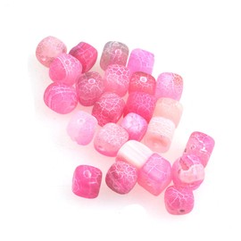 Frosted Matte Agate Stone, Gemstone Beads, 8 mm, Pack of 12, Cube Natural Stone Frosted Agate Pearl, Semi-Precious Stone, Gemstones, Jewellery Beads (Pink)