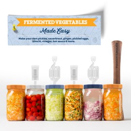 Fermentaholics 4-Pack Fermentation Lids with 3-piece Airlocks for Wide Mouth Mason Jars - Multicolored, Reusable, with Silicone Gaskets for Fermenting Vegetables, Sauerkraut, Kimchi, Liquids & More.