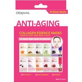 DERMAL - 10 Pcs. Anti-age - Mascarillas faciales con Esencia de Colágeno - 10 Mascaras Seleccionadas para cuidar tu piel de rastros de edad.
