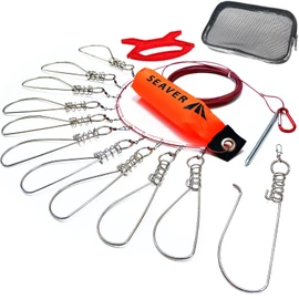 SEAVER Stringer with Float, Rust Resistant, Spring Loaded Hooks, 5/10 Pieces, Wire 16.9 ft (5/10 m), Spare Hooks, Storage Case Included