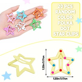 Y2K Star Hair Clips,20 Pcs Polka Dot Snap Barrettes (Multicolor)