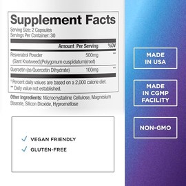 DR. EMIL NUTRITION Resveratrol Supplement - Healthy Aging Supplement with 500mg Resveratrol & 100mg Quercetin - Supports Normal Cellular & Cognitive H