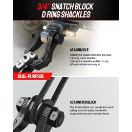 DAYDOOR D Ring Shackles with Snatch Block, 45,000Lbs Break Strength Towing Winch Shackle, 3/4" Heavy Duty Shackles with 7/8" Screw Pin for Off Road Vehicle Recovery(2 Pack, Black)