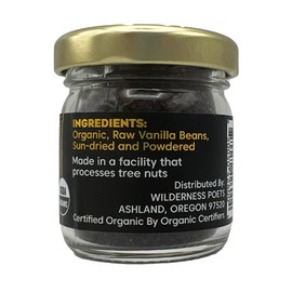 Wilderness Poets, Pure Vanilla Powder - 100% Organic Ground Vanilla Beans - Tahitian Variety, Grade A | Potent, Super Aromatic, Perfect for Chefs, Baking, Ice Cream, Coffee Lattes, Half-Ounce Glass Jar (14 Grams)