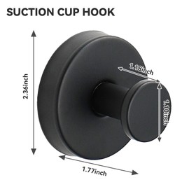 BAIIKO Suction Cup Wreath Hangers for Front Door Glass, Heavy Duty Vacuum Holder with Extended Hook, Washable Reusable Towel Hooks for Bathroom Shower, Black 2 Pack Stainless Steel