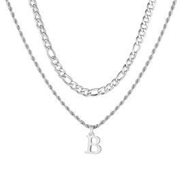 APMGONT Men's Initial Necklace, Stainless Steel Silver Figaro Chain Twist Rope Link Chain with A-Z Letter Chain Necklace for Men Dad Boyfriend Birthday Father's Day Gift, Stainless Steel