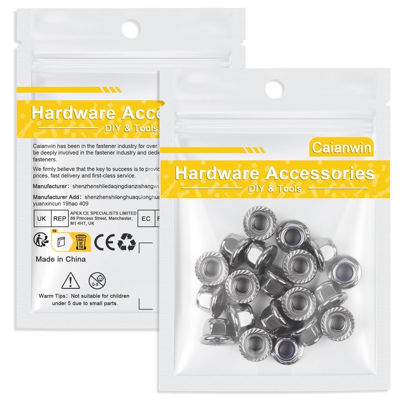 Caianwin Pack of 20 Flange Nuts M6 Nuts DIN 6926
