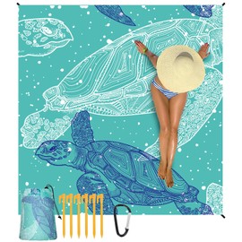 Asciugamano da spiaggia in microfibra - 210 x 200 cm - Grande coperta da spiaggia - Senza sabbia - Con 6 chiodi da terra e 1 moschettone - Accessorio da spiaggia - Morbido e delicato sulla pelle