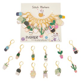 PLIGREAT 12 Pcs Cute Potted Green Plants Cactus Stitch Markers Knitting Locking Marker for Woman Weaving Sewing Quilting DIY Gifts Jewelry Making Accessories Crochet Markers with Lobster Claw Clasps