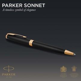 PARKER Sonnet Ballpoint Pen, Matte Black Lacquer with Gold Trim, Medium Point Black Ink (1931519)