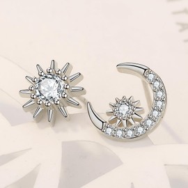 Pendientes de Mujer TREE NEST Aretes de Mujer con La Luna y las Estrellas,Pendientes Asimétrico Diamantes Incrustados Elegantes y Nobles, Joyería Regalo Ideal para Mujer 10105