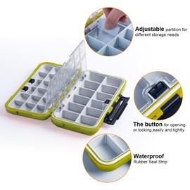 Goture Upgrade Small Tackle Box, Waterproof Fishing Lure Boxes, Fishing Bait Storage Lure Case Bait Plastic Containers Green