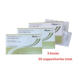 PhytoLab Vaginal Hygiene Suppositories With Tea Tree Oil 30 Count Total (Lot of 3)