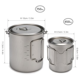 450ml 750ml Cup Set Ultralight Titanium Cup Hanging Pot Set Outdoor Portable Water Cup Foldable Handle