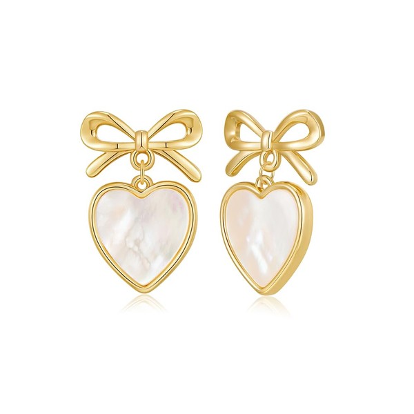 FAUTHENTICUTE Gold Heart Earrings For Women Gold Ribbon Bow Top