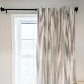 Timeless Ticking Striped Gray Blackout Panel Curtain, 63" Long x 40" W, Room Darkening Drapes w/Back Tabs