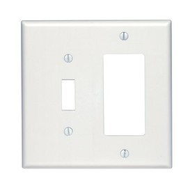 Leviton 2-Gang 1-Toggle 1-Decora/GFCI Device Combination Wallplate, Midway Size, Thermoset, Device Mount, 80605-W, White