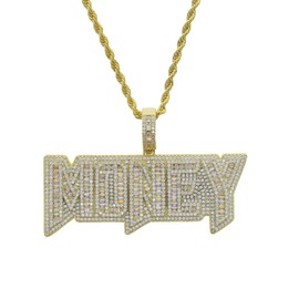 ATJMLADYJEWELRY Iced Out Bling 5A Baguette CZ Paved Letter Money Pendant Necklace Hip Hop Men Jewelry (gold) R362